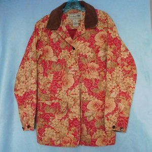 LL Bean Women's vintage floral jacket M  Lined Canvas Barn Coat Denim style EUC